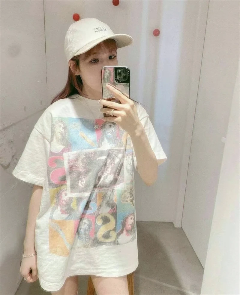 Summer Vintage Tops High Quality Trendy Cotton VEGES Printed  Short Sleeves High Street Loose Oversize Casual T-shirt Washed