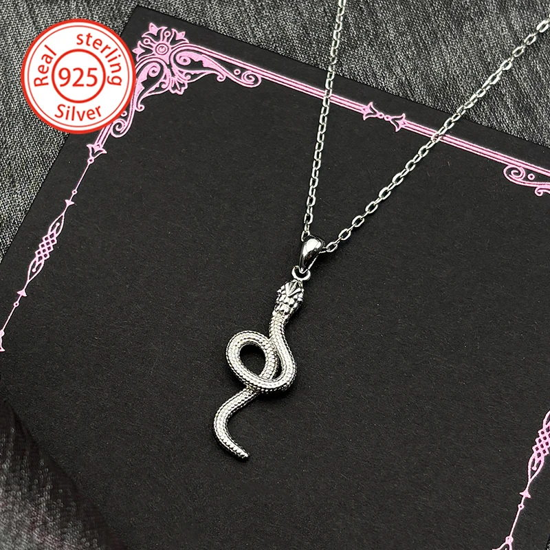 

Luxury 925 Sterling Silver Snake Pendant Necklace for Women Girl Simple Mystical Animal Clavicle Chain Spiritual Jewelry Gift
