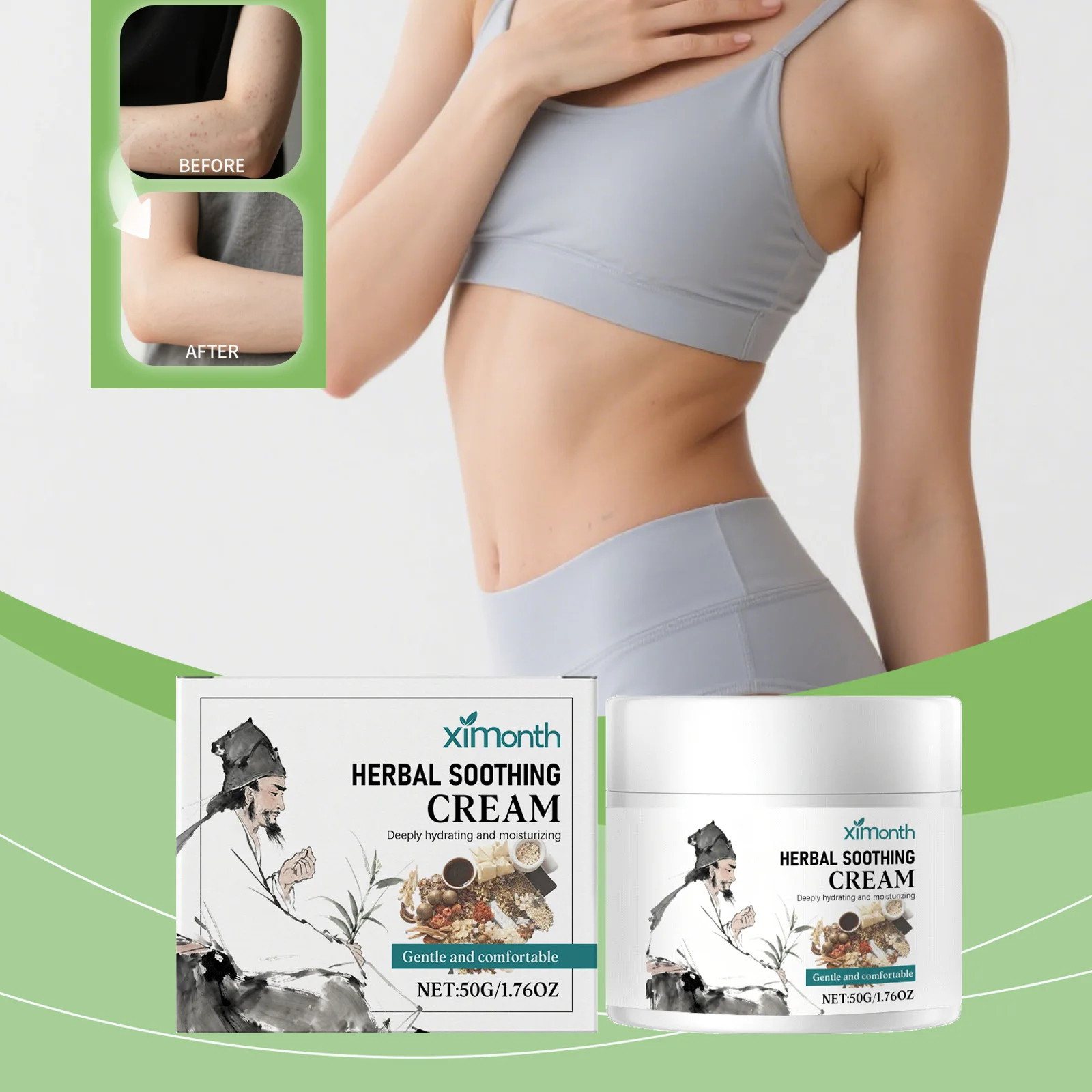 Ximonth Creme Calmante de Ervas Creme Facial Hidratante Profundamente Hidratante para Pele Sensível Suave Confortável 50g