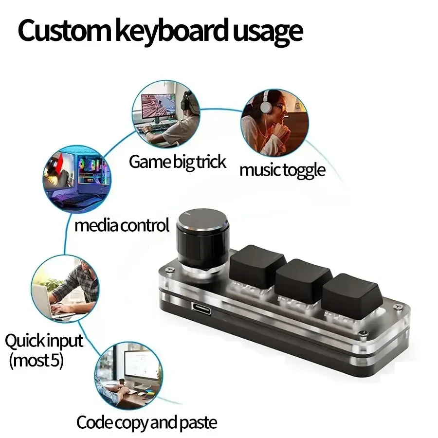 RGB 3 Keys 1 Knob Wired Mini Keyboard Macro Programming Keypad Shortcut Key Game Photoshop Custom Switch USB Mechanical Keyboard