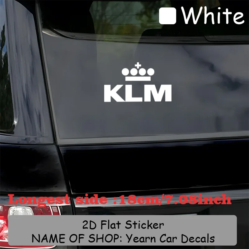 قطعة واحدة من ملصقات شعار KLM (أسود/أبيض)، تاج ومتقاطع فوق حروف "KLM" - شارات فينيل شفافة أنيقة ولافتة للنظر