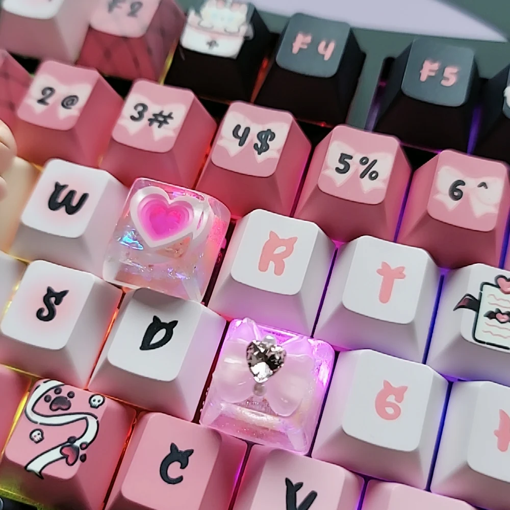Frozen love Resin Keycap Set (4-Piece) - SA 1U Height, Cross Stem, RGB Backlit for WASD/Arrow Keys - DIY Mechanical Keyboard Art