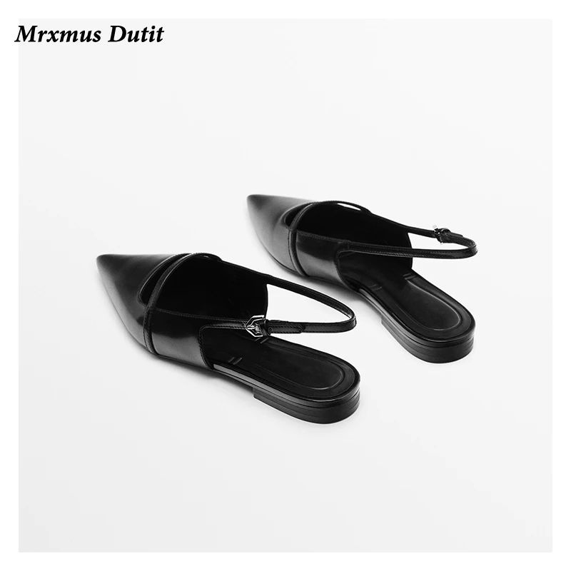 Mrxmus Dutit 2023 Summer New Fashion Women New Pointed Head Flat Sandals Elegant Versatile Solid Simple Shoes Female Chic Pumps