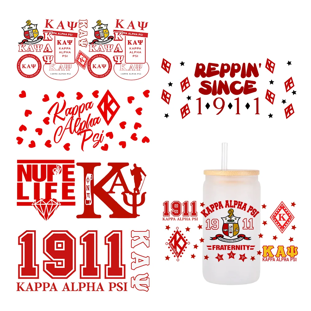 sodality Kappa Alpha Psi fraternity For Libbey 16oz Can Glass 3D Waterproof UV DTF Coffee Can Wrap Libbey Glass Wrap