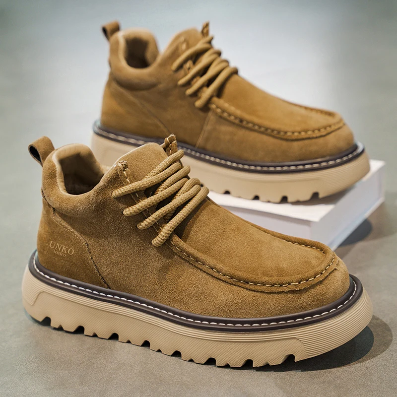Retro Suede Leather Boots Men High Top Sneakers Platform Comfortable Men's Ankle Boots Non-slip Working Shoes botas para hombre
