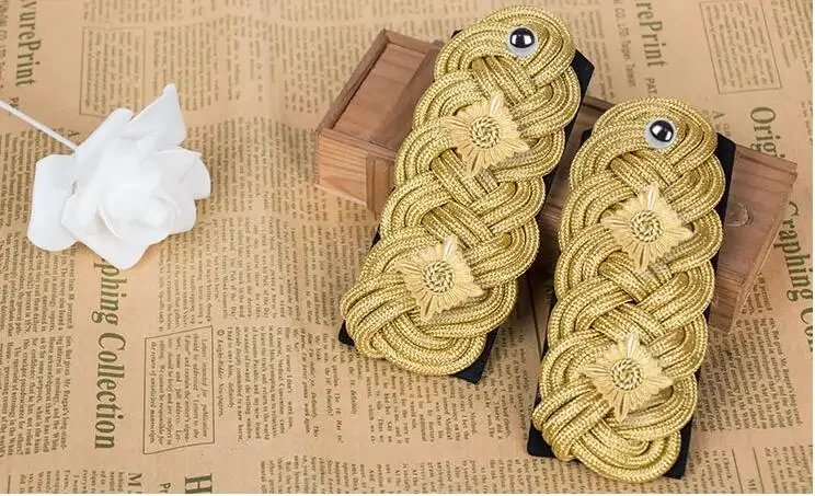 Charreteras de uniforme alemán, marca de hombro, Color dorado, tejido Vintage de oficial