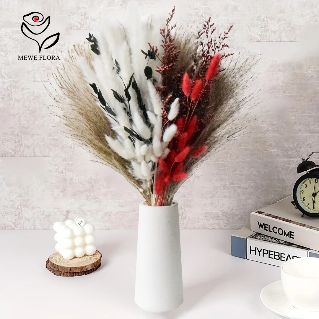 

Natural Fresh Pampas Grass Dried Flower Bouquet Halloween Christmas Decoration Real Plant Eucalyptus Leaf Home Decor Accessories