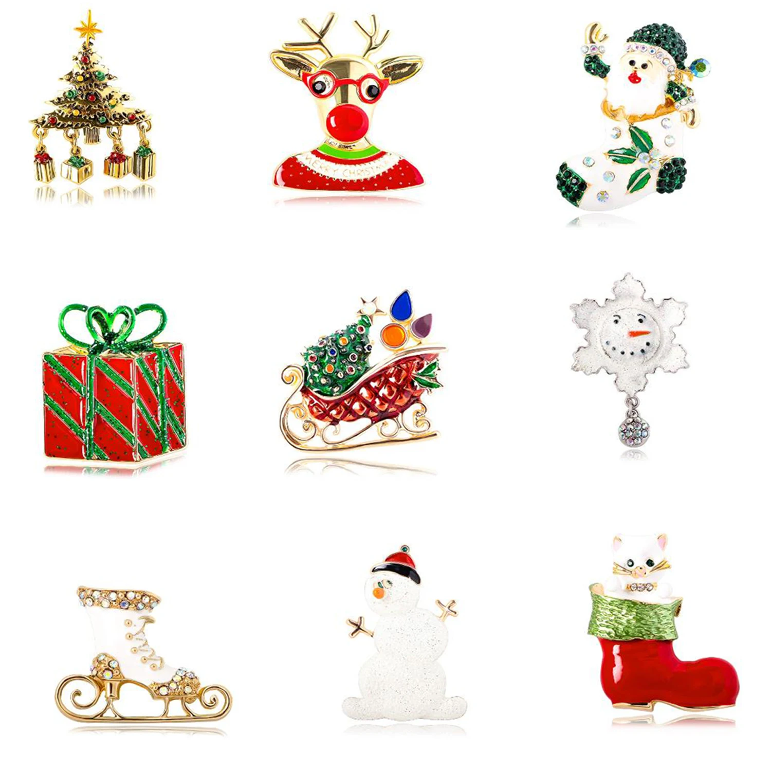 Christmas series brooch Santa Claus alloy diamond studded handmade drip oil