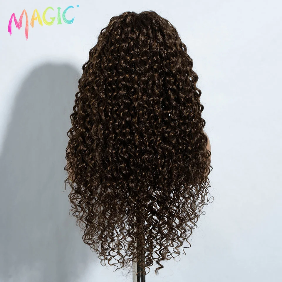 Perruque Lace Front Wig Synthétique Bouclée et Crépue pour Femme, Faux Cheveux Afro, Blond Ombré, Partie Centrale, Magique