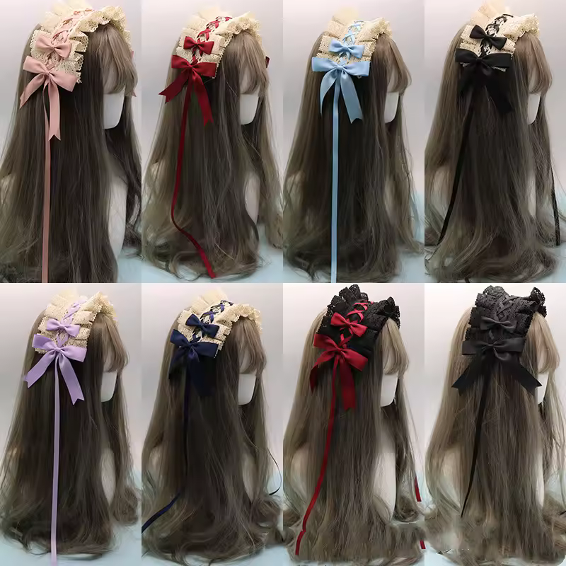 Lovely Bowknot Sweet Lolita Lace Flower Hair Hoop Anime Maid Cosplay Headband Headwear Accessory Hand Made Wholesale - Image 2