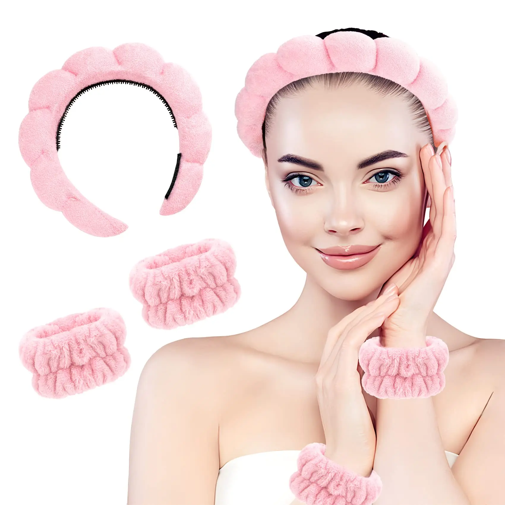 3Pcs Skincare Puffy Headbands for Women Non Slip Wrist Towels for Washing Face Head Bands for Women Cute  Headdress