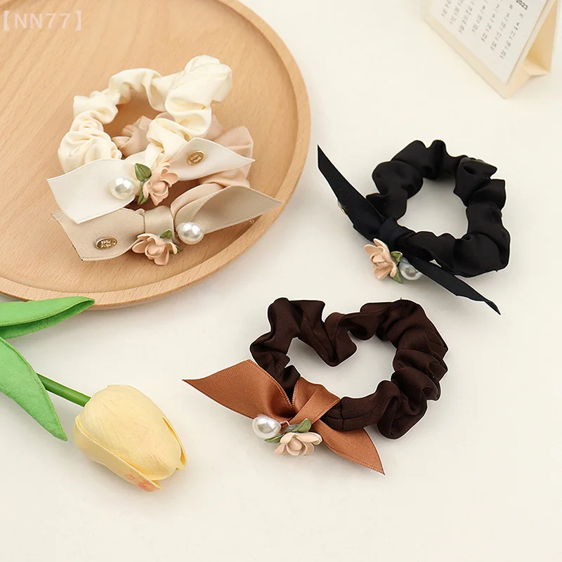2Pcs Fashion Trendy Bow Flower Hair Tie Simple Hair Accessories For Women Girls Sweet Headwear Exquisite Rubber Band Gifts