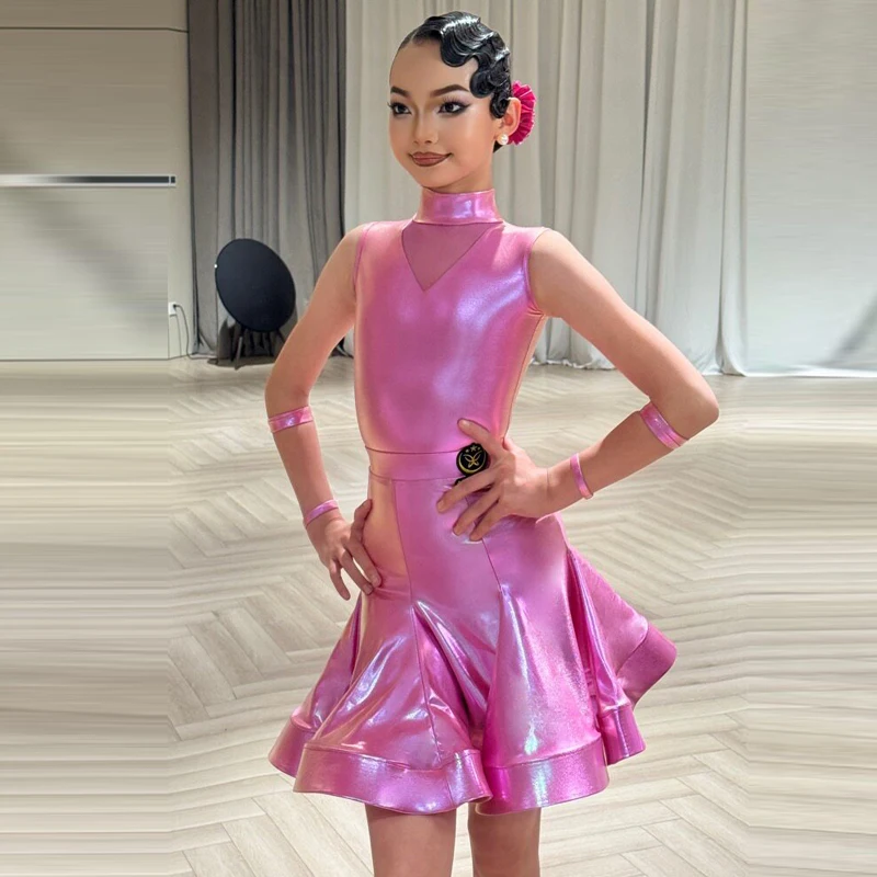 Kids Chacha Latin Dance Costume Girls Laser Latin Dance Professional Dress Children National Standard Ballroom Dance Wear 15428