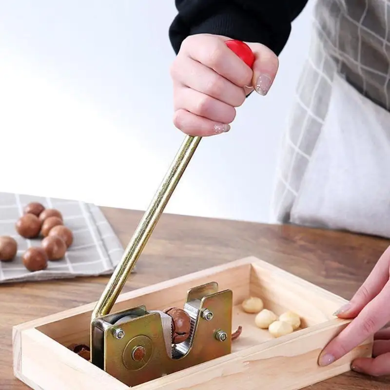 

Practical Adjustable Nut Cracker With Wooden Compartment Manual Nutcrackers with Base Kitchen Gadget B03E