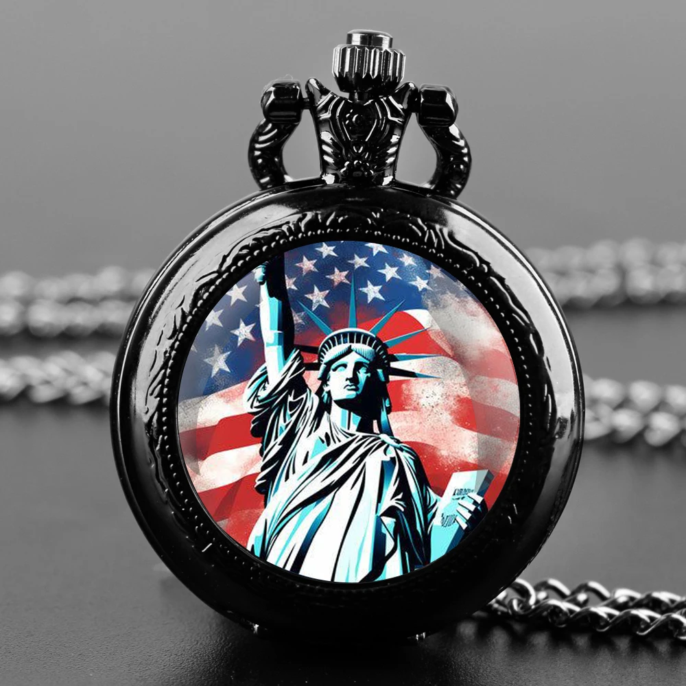 Statue of Liberty Faith Glass Dome Quartz Pocket Watch With Durable Chain Arabic Numeral Dial For Men And Women Creative Gifts