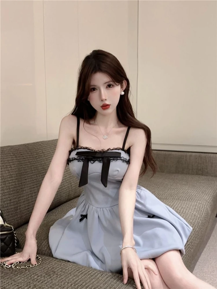 

Korean Inspired Sweet Girly Pure Sexy Trendy Bow Strap Dress And Jacket Two Piece Set For Women Casual Wear