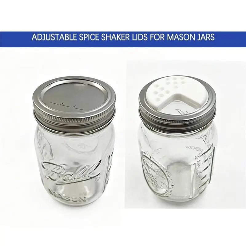 ABYN-6Pack Regular Mouth Lids Adjustable Spice Shaker Lids Plastic Seasoning Jar Lids For Mason Jars For Herbs, Salt & Pepper