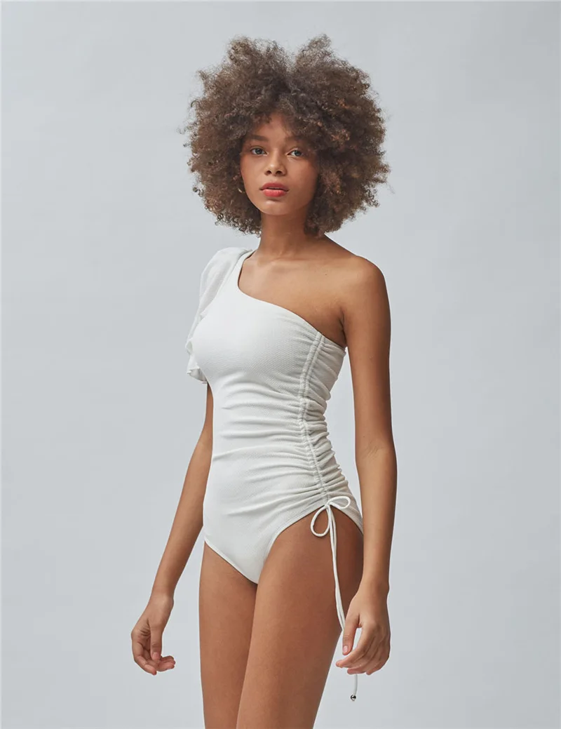 Korean Polka Dot Swimwear Female Summer One Piece Swimsuit Women Monokini One Shoulder Bathing Suit Bodysuit 2024 Beach Wear