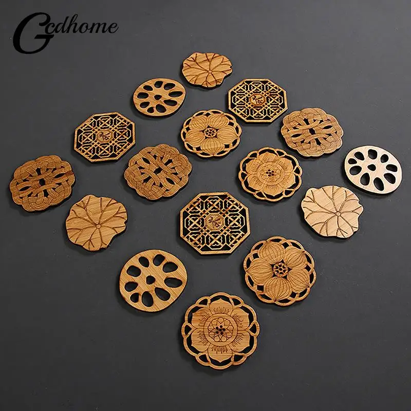 Creative Lotus Flower Drink Coasters Wooden Round Cup Mat Table Mat Tea Coffee Mug Placemat Home Decoration Kitchen Accessories