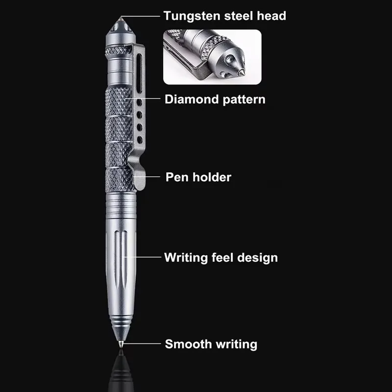 Outdoor Tungsten Steel Tactical Defense EDC Aluminum Alloy Tactical Pen for Escape with Broken Window Cone Survival Signature P