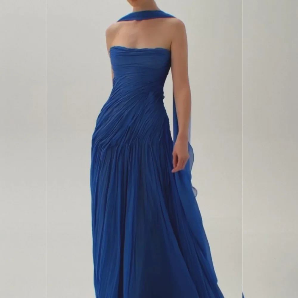 Customized High Quality Chiffon Pleat A-line Strapless Long Dresses Bespoke Occasion Dresses High Quality Pastrol