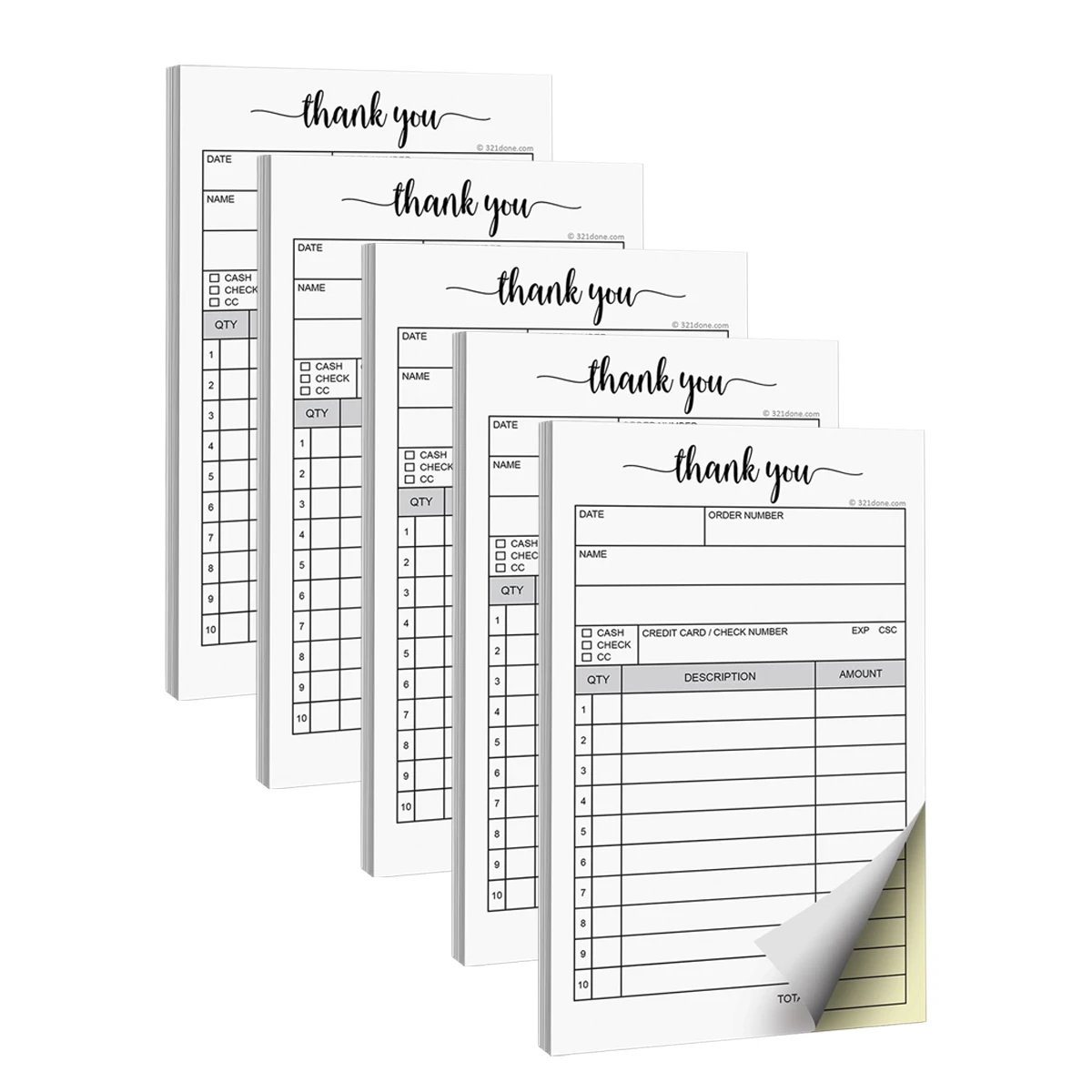 5pcs thank you receipt book, carbon copy sales receipt form, invoice booklet for office and restaurant, 3.4 x 5.5 inches