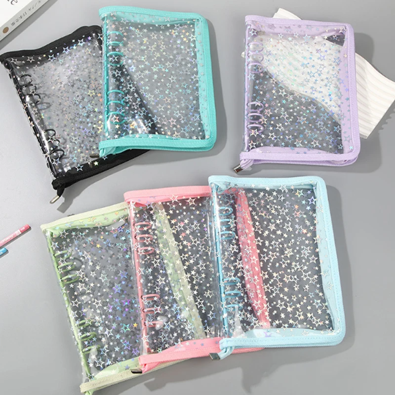 

A5 Laser Star Zipper Binder 6-Ring PVC Transparent Photocard Album Idol Photo Collect Book Scrapbook Journal Kawaii Stationery