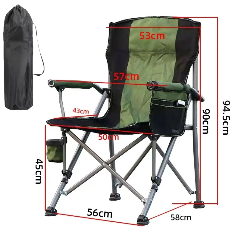 Outdoor Iarge Fishing Chair Aluminum Folding Camping Chair Portable Large Size High Back Chair With Arm Rest Cup Holder