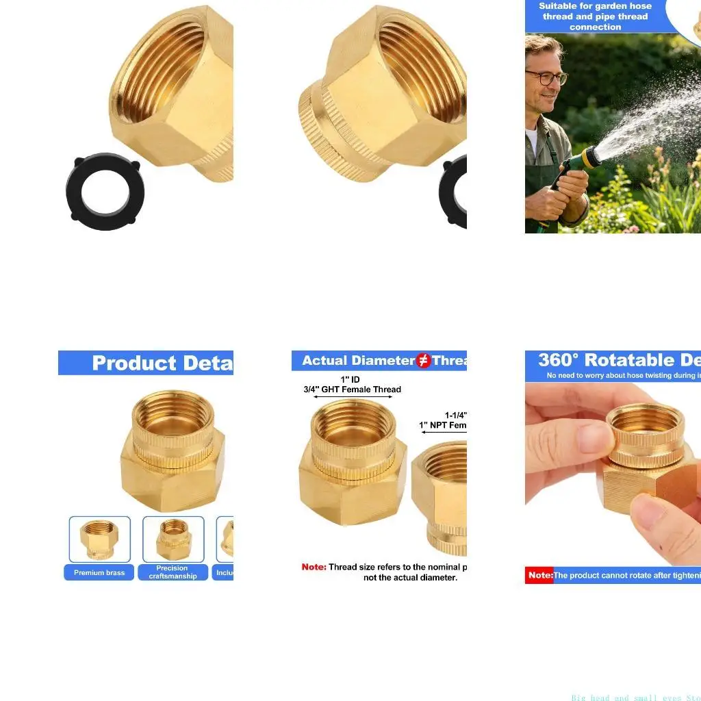 581C Female Threaded Brass Hose Adapter Hand-Tighten for Compatible Outdoor Faucets