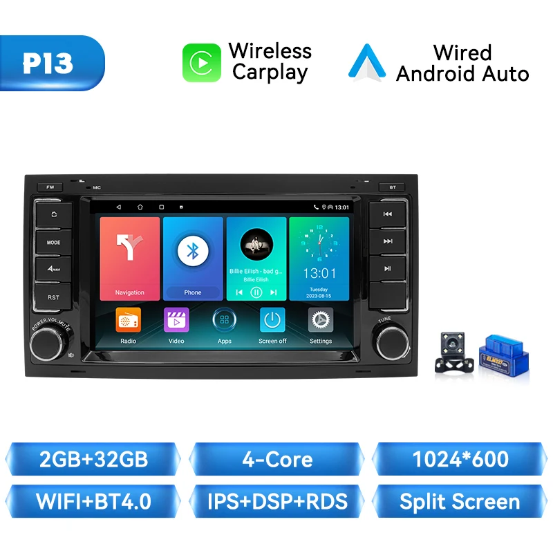 Auto radio voor Volkswagen Touareg 7L Transporter T5 2004-2011 Android 14 8-core 8GB+128GB IPS draadloze CarPlay Android Auto 4G WiFi
