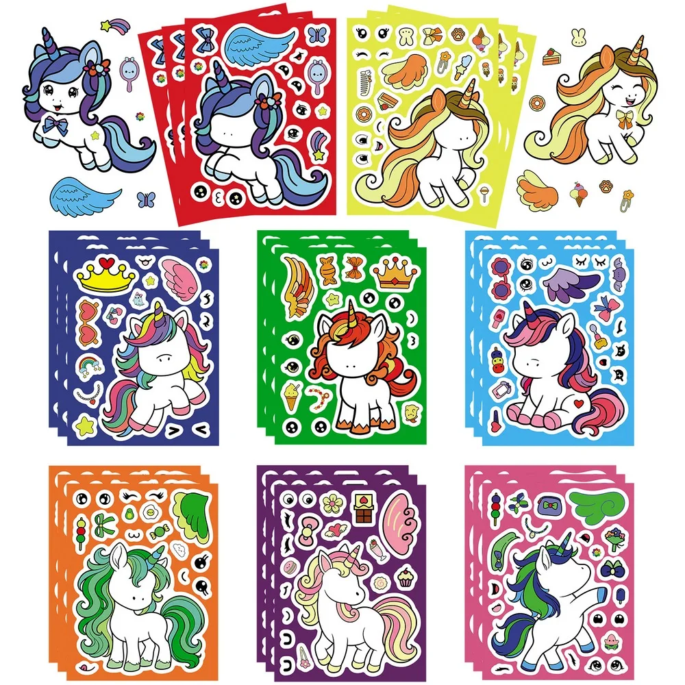 8pcs Make Your Own Unicorn Sticker Sheet Unicorn Party Favors Face Stickers Crafts Activities Bags Birthday Party Favors Gifts