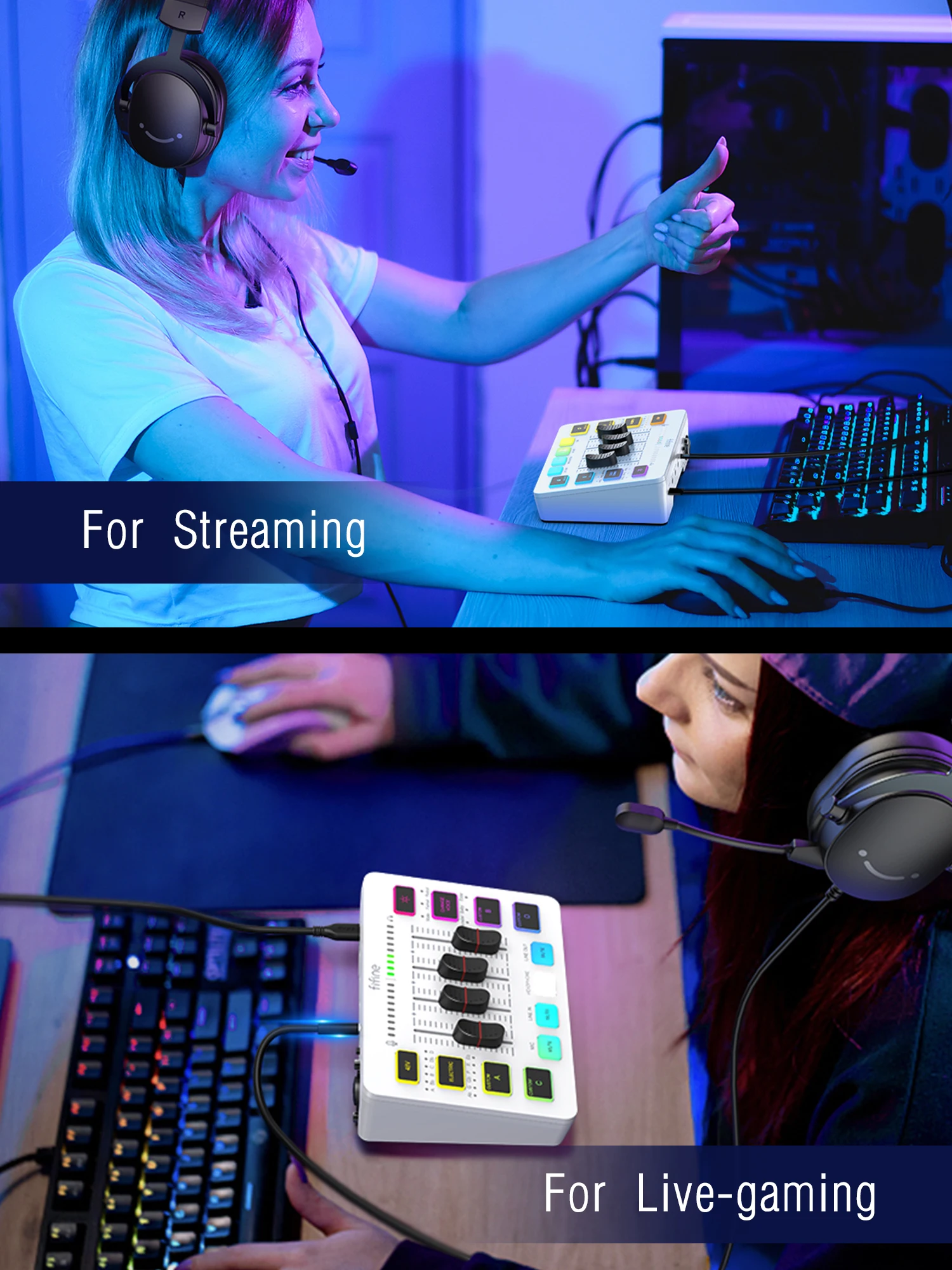 FIFINE Gaming USB Mixer with 4-Channels/XLR Microphone Interface/RGB, Sound Mixer for Game Podcast Streaming AmpliGame SC3W