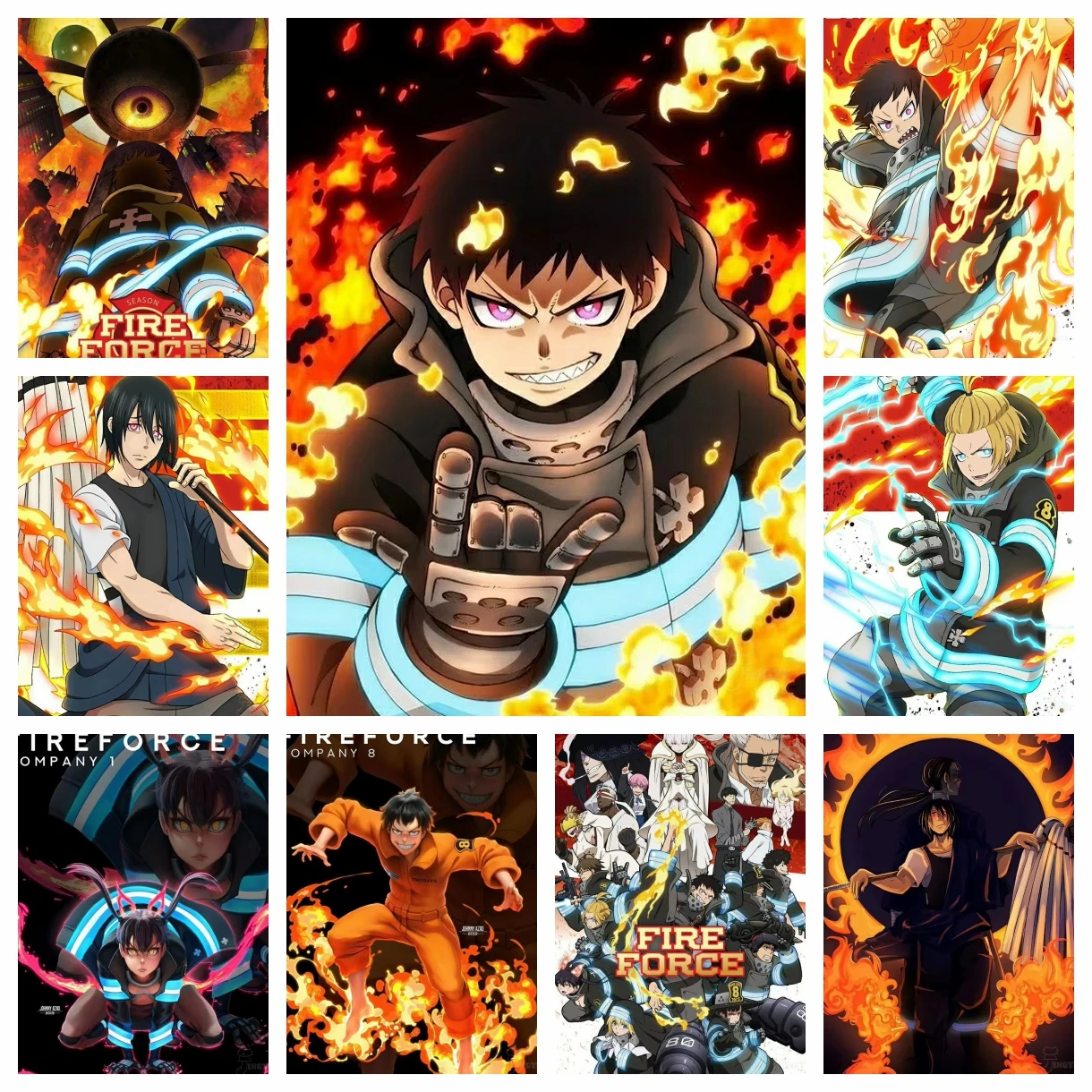 Action Anime F-Fire Forces 5D DIY Full Square Round Diamond Painting Home Living Room Bedroom Aesthetic Bar Decoration