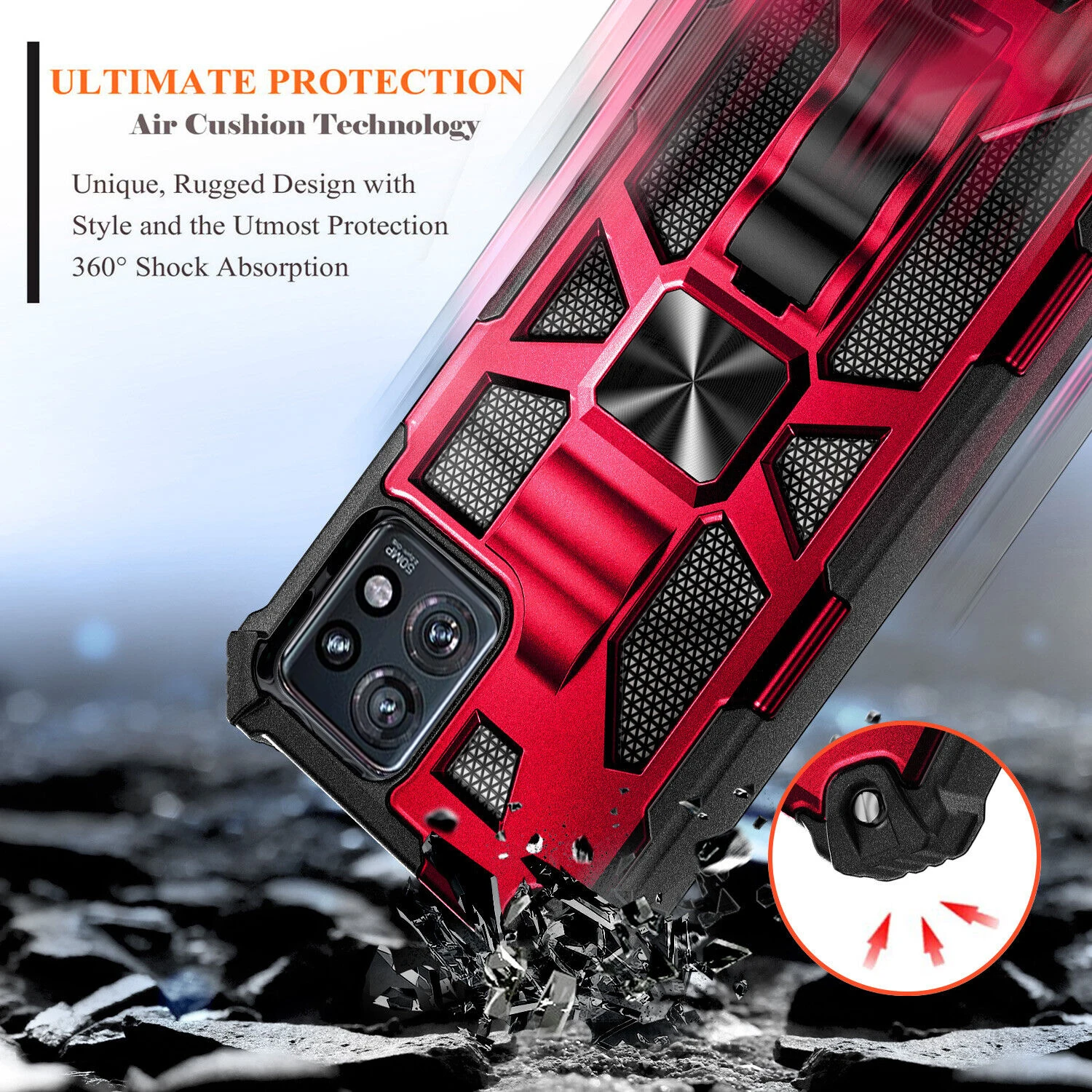 For Motorola Edge Plus 2023 / Motorola Edge 40 Pro Armor Shockproof Stand Case Cover Rugged Kickstand Armor +Tempered Glass