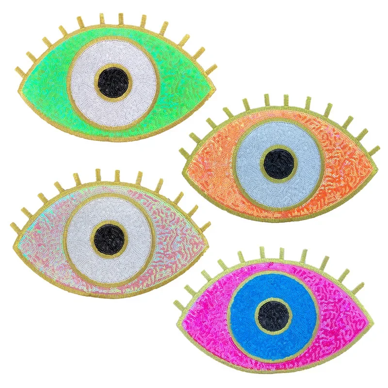 Mysterious Eye Sequined Appliques Evil Eye Symbol Iron on Badge Colored Human Eye Thermo Patch for Fashion Hoodie Sweatshirt DIY