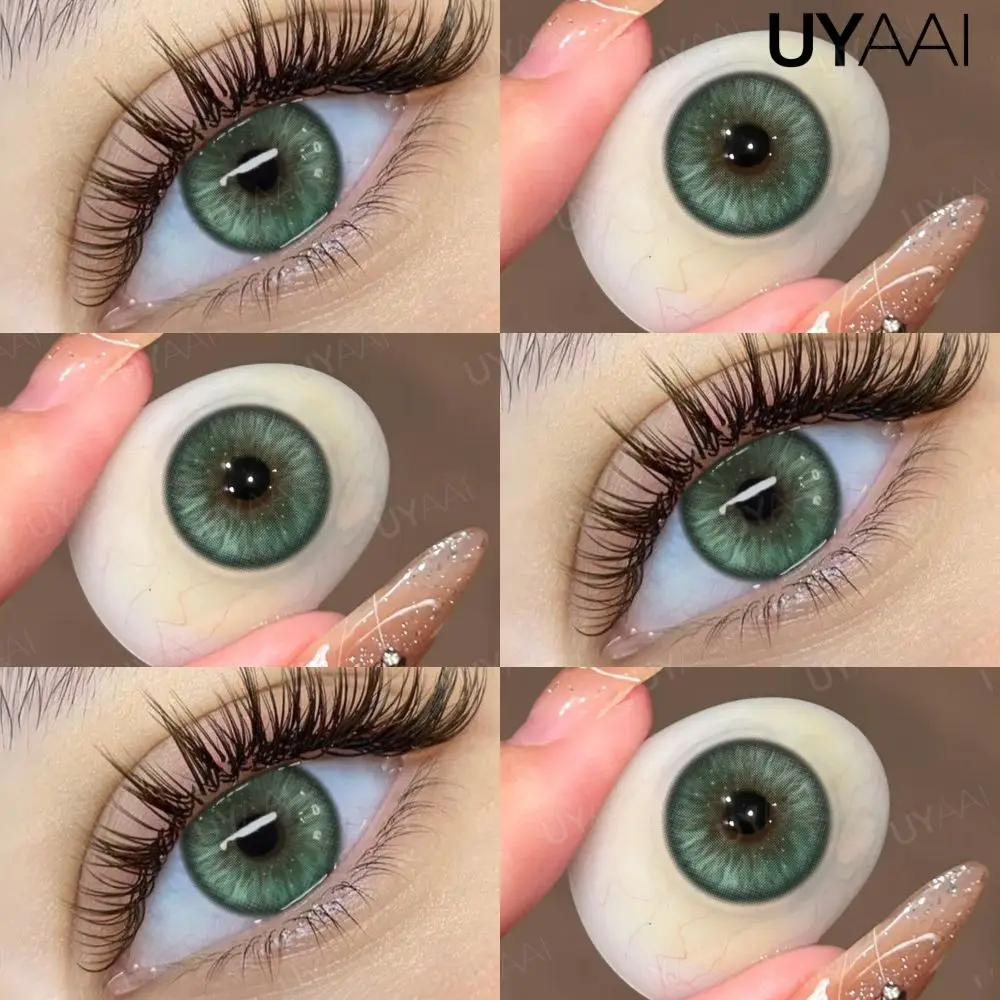 UYAAI【1*contacts Lenses+1*tweezers+1*lenses Case】Fashion Makeup Beauty Contacts Lenses Candy Series Green Contacts Blue Eyes