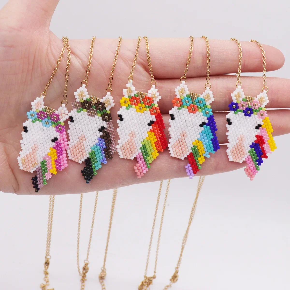 Beaded necklace Rainbow horse Originality Hand weaving Bohemia Personality Simplicity Tidal current  Rice bead necklace