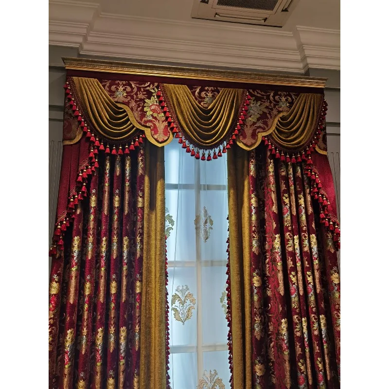 European curtains living room American retro red villa bedroom chenille gorgeous shading festive wedding high sense
