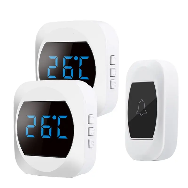 

AT13 Wireless Doorbell With 2X Plug In Receiver And Button Transmitter + With Room Display Thermometer US Plug