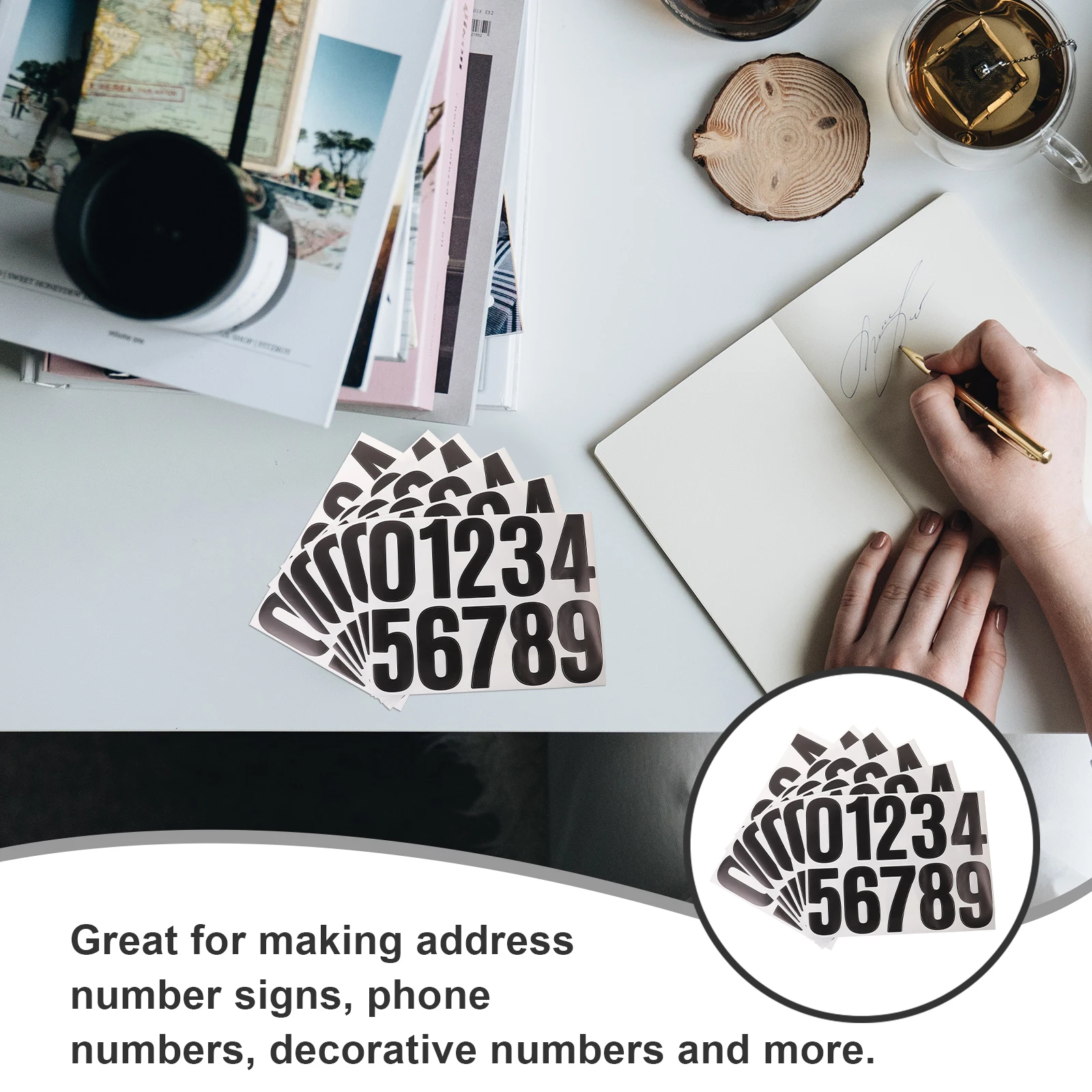 6 Sheets 4 Inch Digital Stickers Adhesive Numbers Large Labels for Mailbox House Trash Can Decorative Waterproof Number Stickers