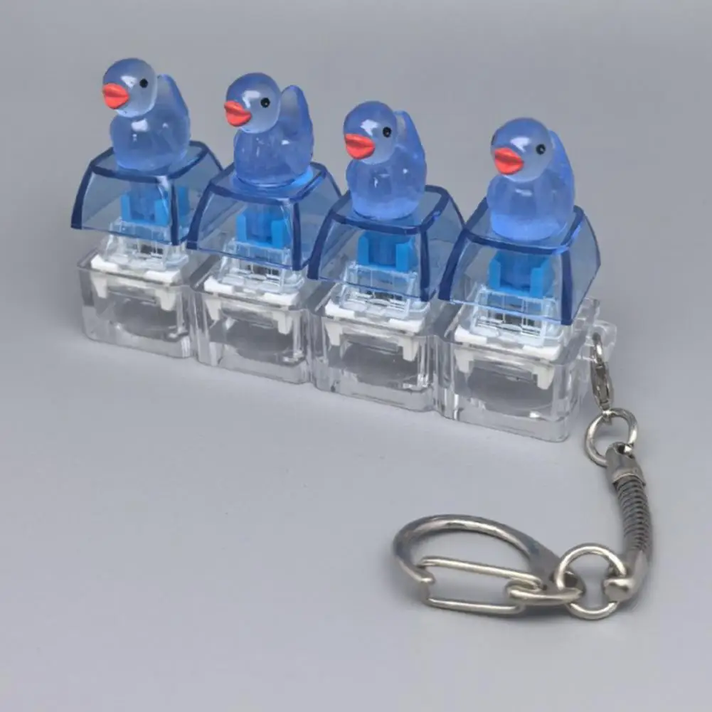 Fidget Clicking Toy 4-key Duck Keyboard Fidget Toy Led Light-up Decompression Button Keychain Mechanical Finger Clicker Stress