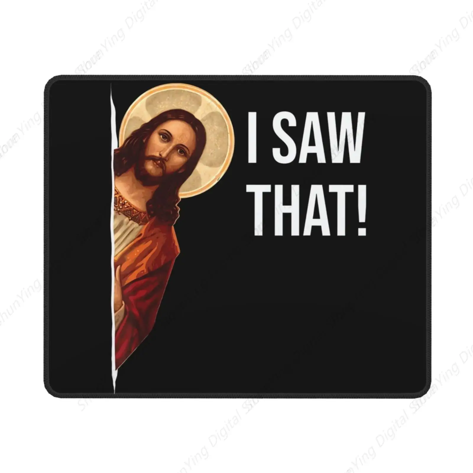 

Funny Christian Sees Mouse Pad Jesus Black Mouse Pad Office Desk Anti Slip Rubber Base Computer Mouse Pad 18*22cm