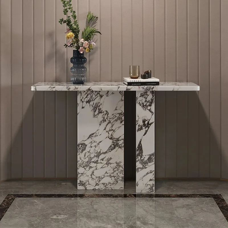Luxury Calacatta Console, Premium Entryway Table with Open Storage, Anti-Bacterial&Scratch Proof, Eco-Friendly