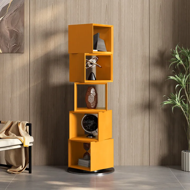 Light Luxury Minimalist 360 Degree Bookshelf Orange Rotating Layer Shelf Corner Shelf Floor Corner Cabinet Designer Furniture