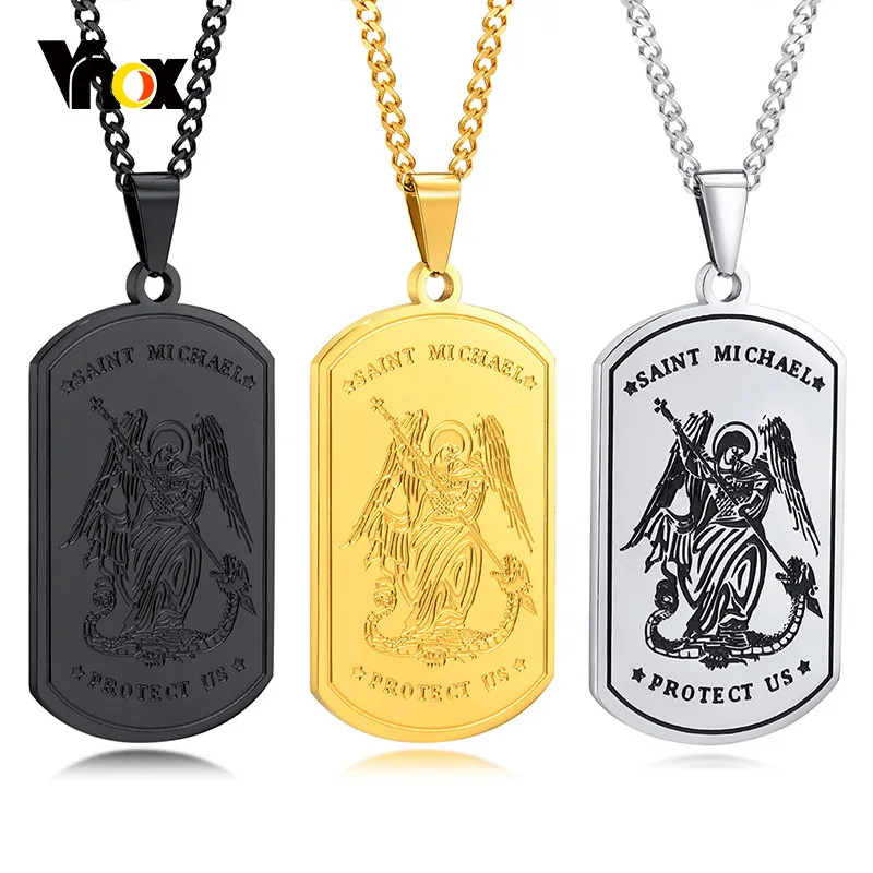 Vnox Michael St Christopher Necklaces for Men, Angle Saint Micheal Amulet Pendant, Faith Protection Jewelry