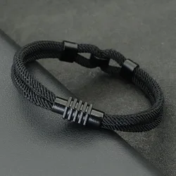 New Stylish Knot Bracelet For Men Black Magnet Buckle Rope Braslet Gifts For Him Nautical Braclet Pulseras De Hilo Wrap Jewelry