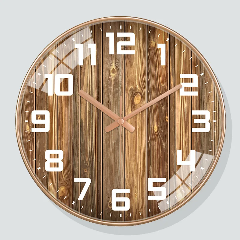 

8/10/12/14 Inch Wood Grain Art Deco Wall Clock Living Room Home Fashion Swiss Movement Silent Clock Wall Clock Modern Creative W