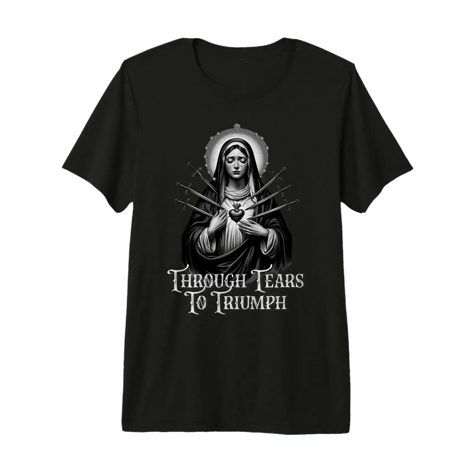 Футболка премиум-класса Mater Dolorosa с изображением Богоматери Печали, винтажная, с эффектом потертости, модная уличная одежда, дышащая, мужская
