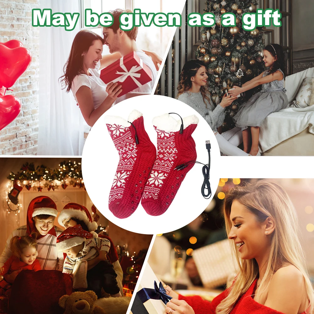 Christmas Home Indoor USB Verwarmde zachte gebreide sokken Antislip pluizige pantoffelsokken Winter pluche vloersokken Warme bedtapijtsokken