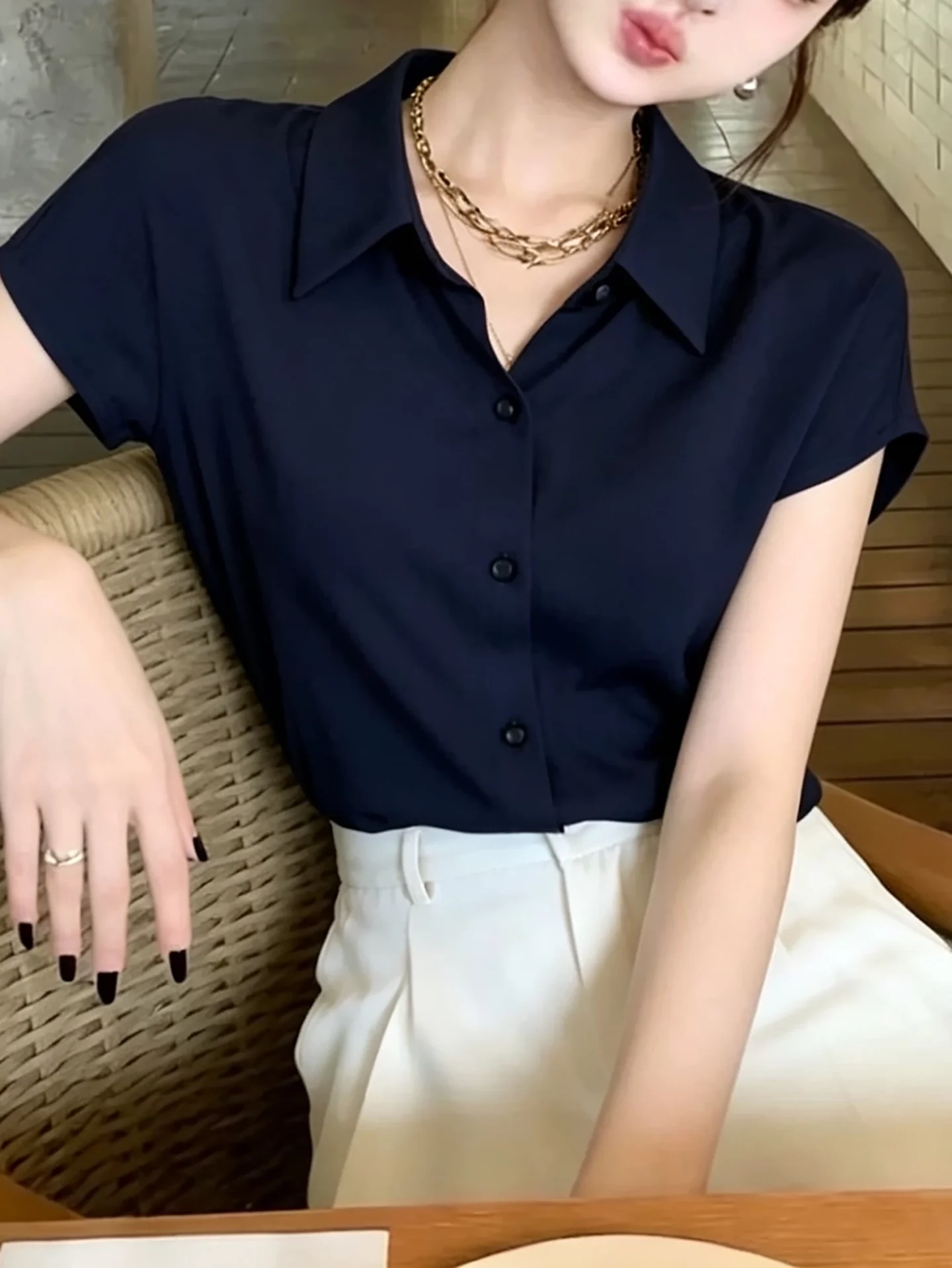 Elegant Blue Silk Women's Shirt Sleeveless Commute Office Fashionable Small Wing Sleeve Shirt Summer High-End Feelings Versatile